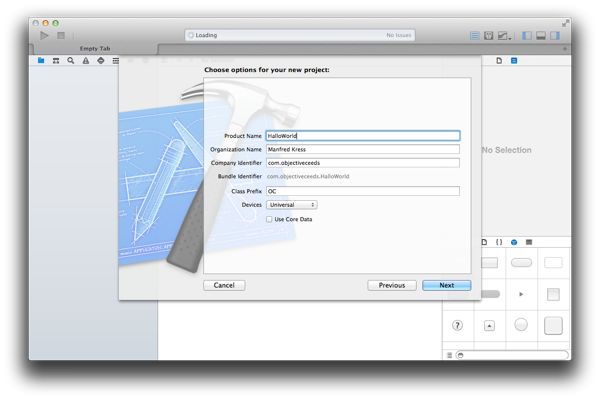 Xcode 5: Projektname Screenshot