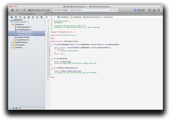 Xcode 5: Projektansicht mit der neuen Datei Screenshot