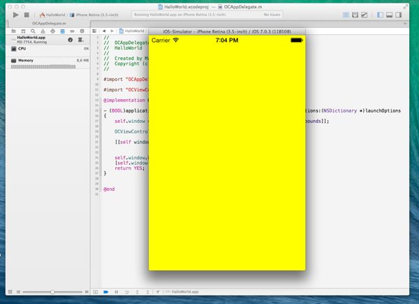 Xcode 5: Die App läuft im iPhone Simulator Screenshot
