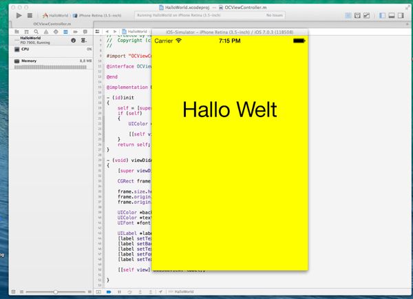 Xcode 5: Hallo Welt Screenshot